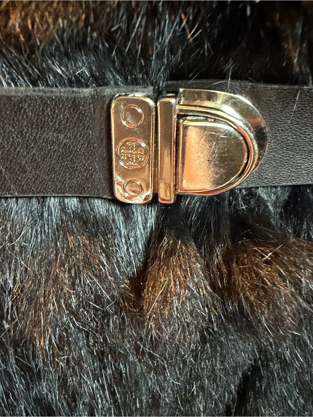 Tory Burch Black Rabbit Fur Winter Boots with Leather Straps
